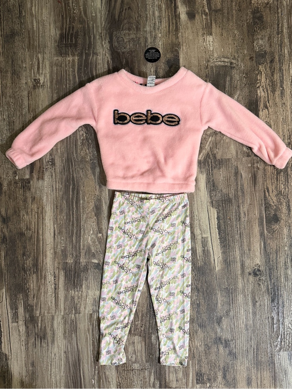 bebe Pink Fleece Sweatshirt with Logo & Printed Leggings Set